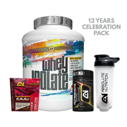 Absolute Nutrition Whey Isolate 12 Years Celebration Pack (Whey Isolate 2Kg + Multivitamin 60 Tablets + EAAs 3 Servings + Plastic Shaker) - 2Kg