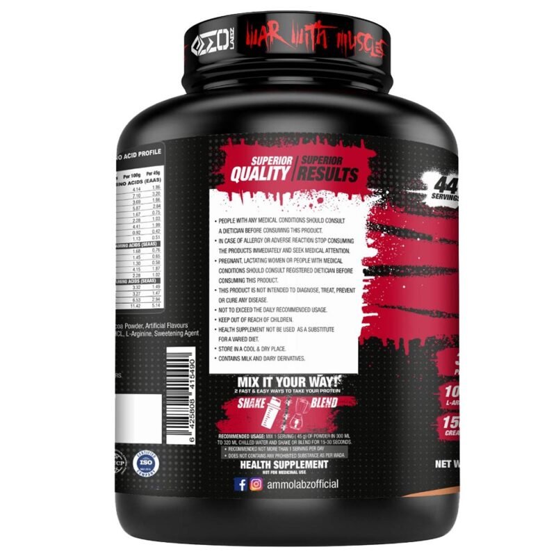 Ammo Labz Nitroflex 2kg (4.4lb) – Choco Latte, Muscle Mass - Image 3