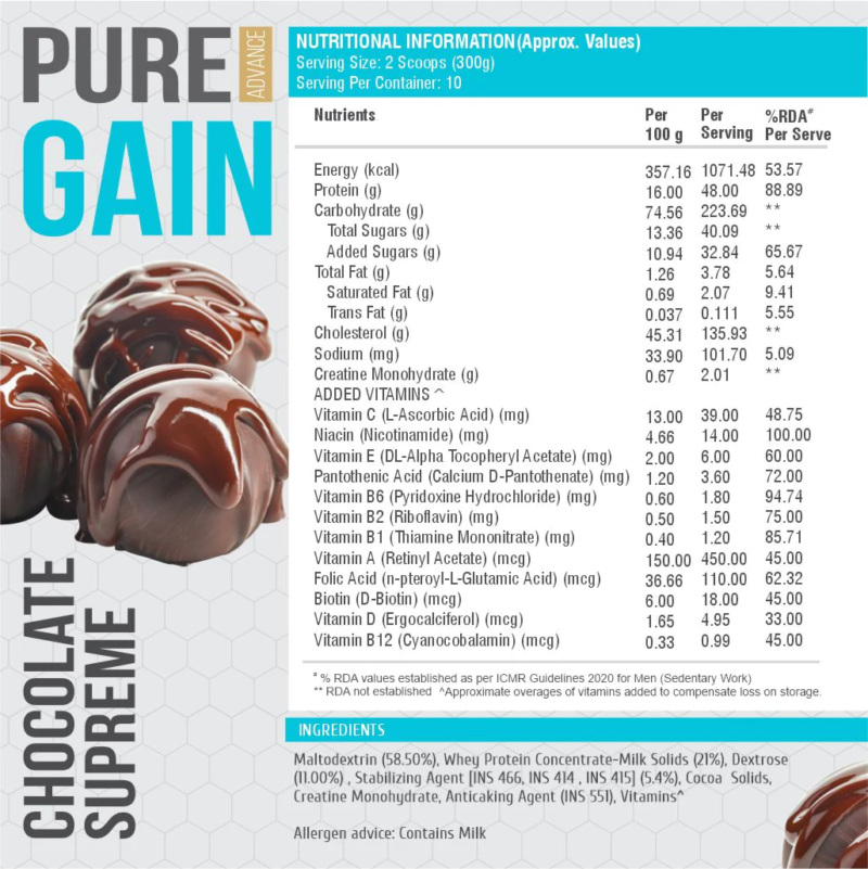 HealthFarm (HF) Pure Gain Weight Gainer – Protein & Carbs - Image 2