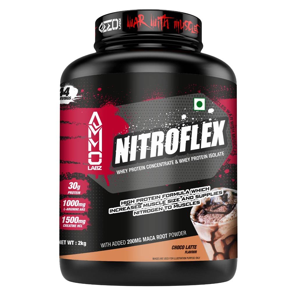 Ammo Labz Nitroflex 2kg (4.4lb) – Choco Latte, Muscle Mass | creatine & l arginine | maca root powder