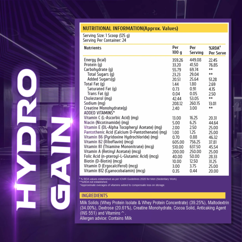 HealthFarm Hydro Gain Mass Gainer – High-Calorie Chocolate - Image 2