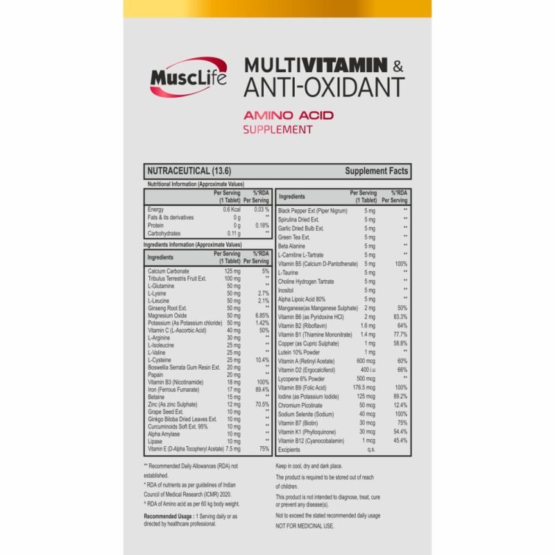 Musclife Multivitamin Amino Supplement - 60 Tablets for Health - Image 2
