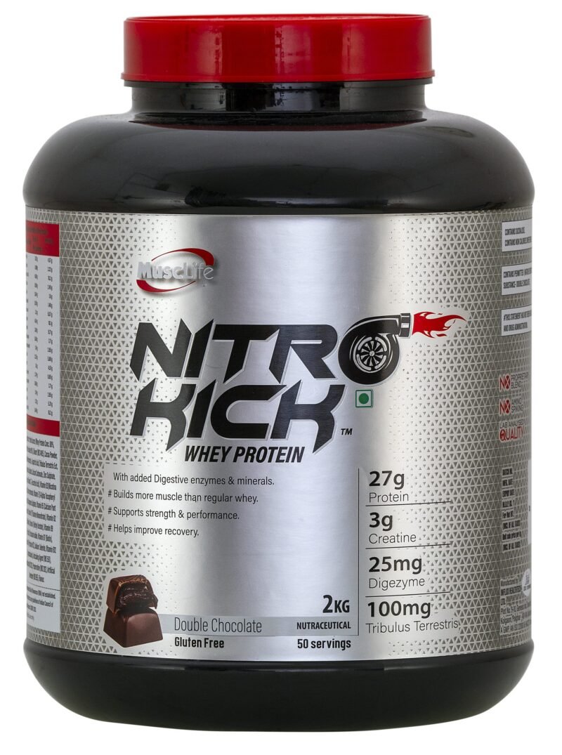 Musclife Nitro Kick 2kg | Whey Protein + Creatine + Test Boosters | support strength & performance and double chocolate