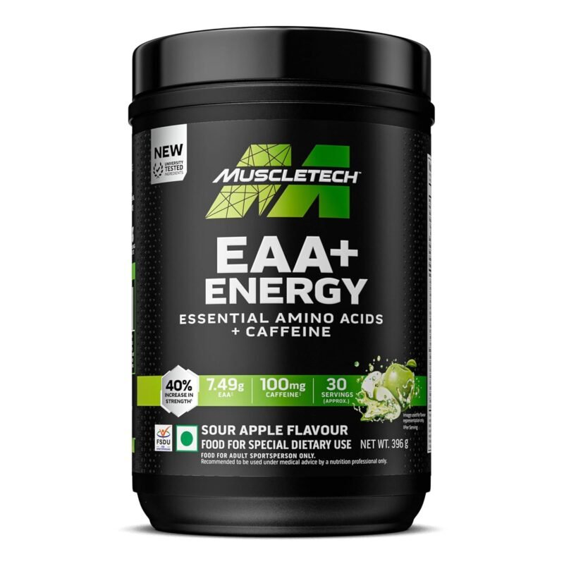 Muscletech EAA + Energy, Sour Apple Flavour | 30 Servings | caffeine & enhance hydration