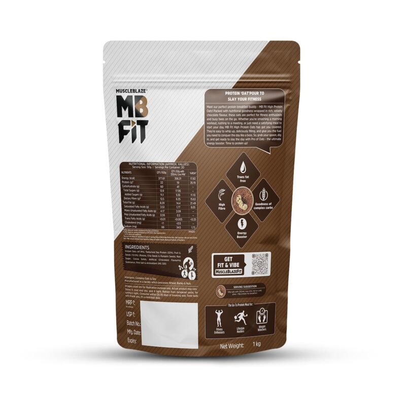 MuscleBlaze Fit High Protein Oats 1kg – Dark Chocolate - Image 6