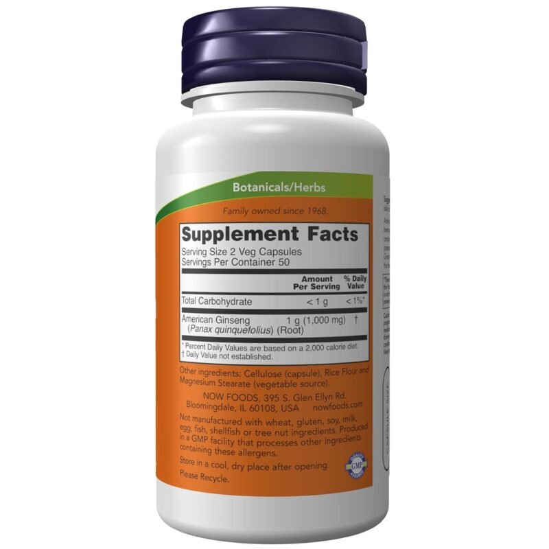 Now Foods American Ginseng 500mg - 100 Veg Capsules | Herbal - Image 6