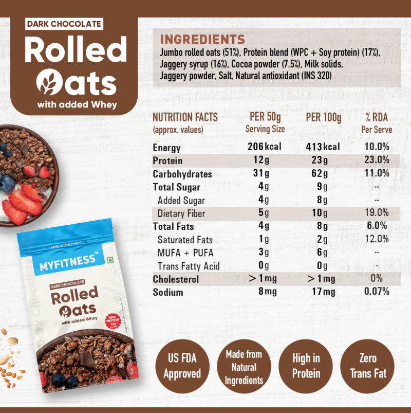 MyFitness Dark Chocolate Rolled Oats 375 gram - Image 2