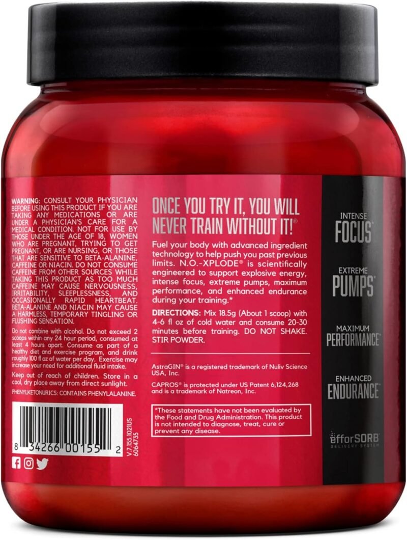 BSN NO XPLODE Pre Workout | 30 Servings | Energy & Focus - Image 2