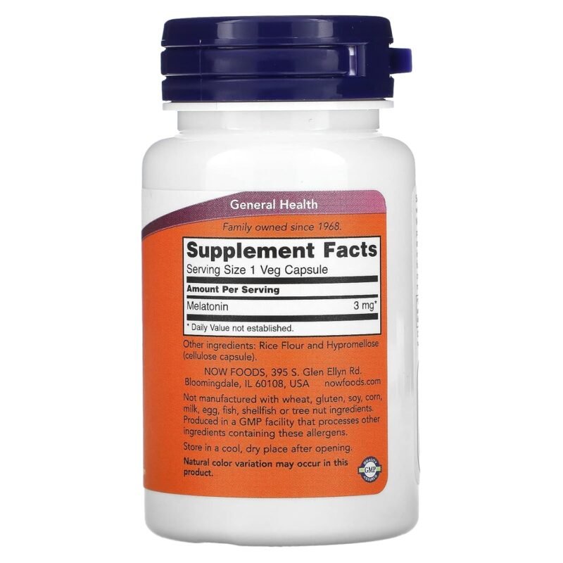NOW Melatonin 3 mg (USA) | 60 Capsules – Supports Sleep & Immunity - Image 2