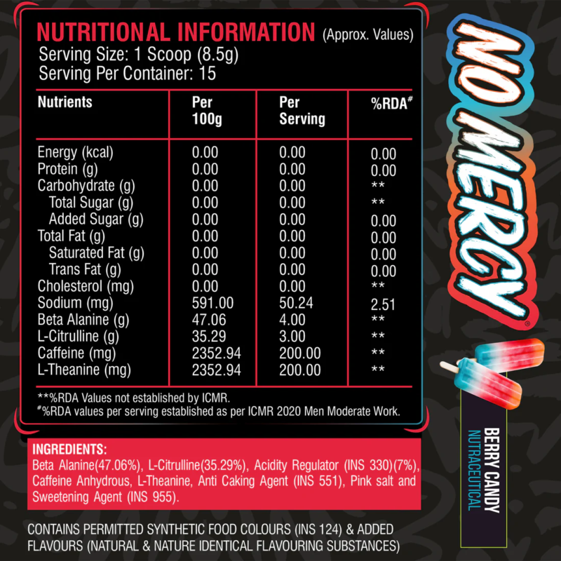 Healthfarm (HF) No Mercy Pre Workout | 15 Servings | Rocket Pop Flavor - Image 2