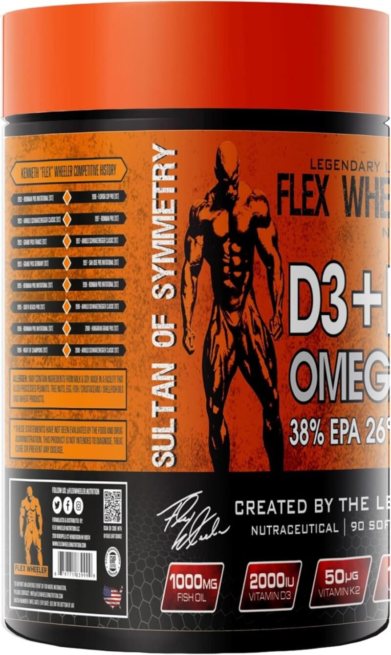 Flex Wheeler Omega 3 ( added Vitamin D3+K2 ) | 90 Servings | Made in USA - Image 2