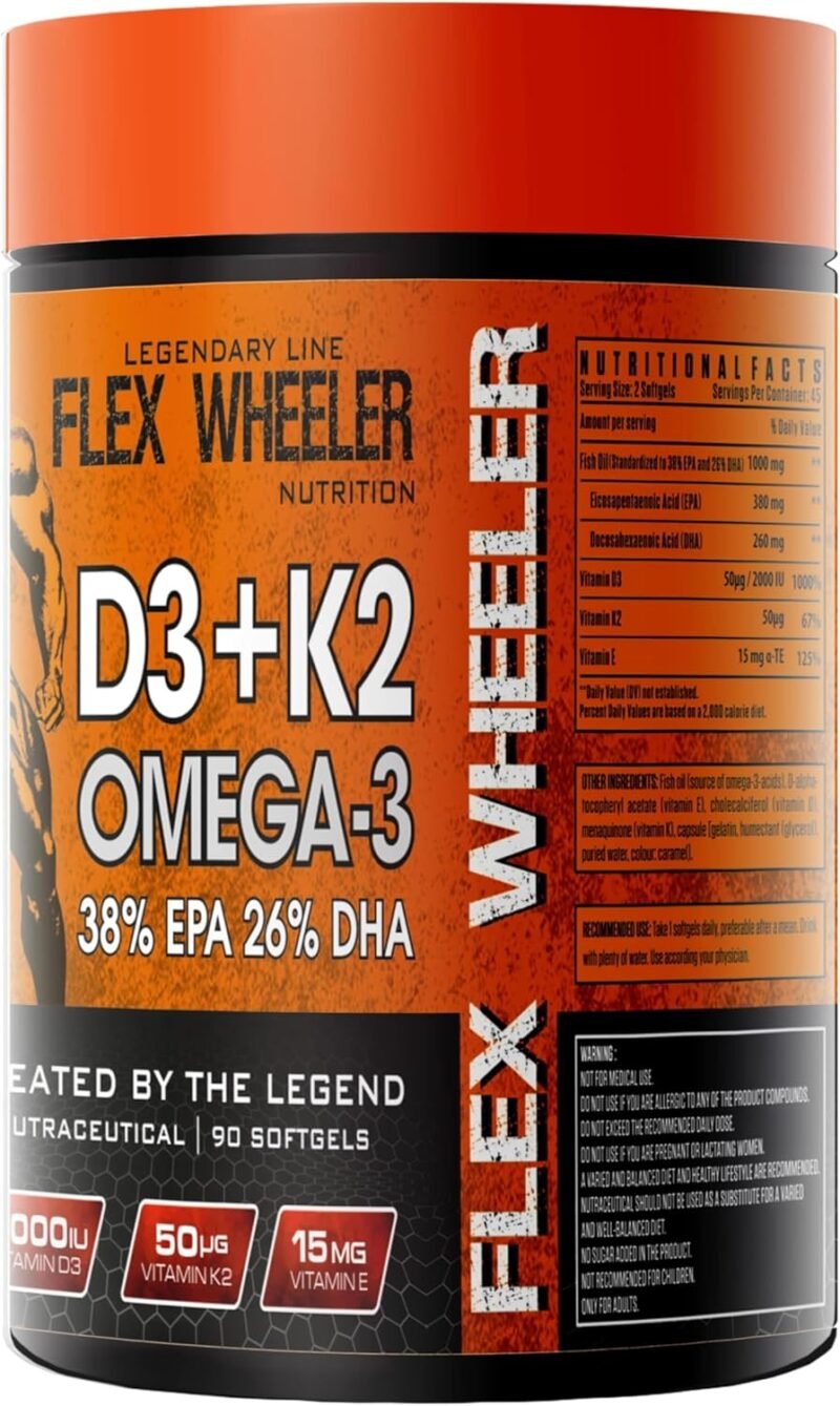 Flex Wheeler Omega 3 ( added Vitamin D3+K2 ) | 90 Servings | Made in USA - Image 3