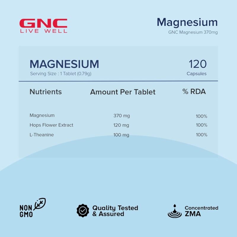 GNC Magnesium 370 mg Capsules | 120 Capsules - Image 2
