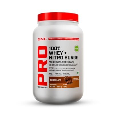 GNC Pro Performance 100% Whey + Nitro Surge 2lb – Chocolate Protein Powder