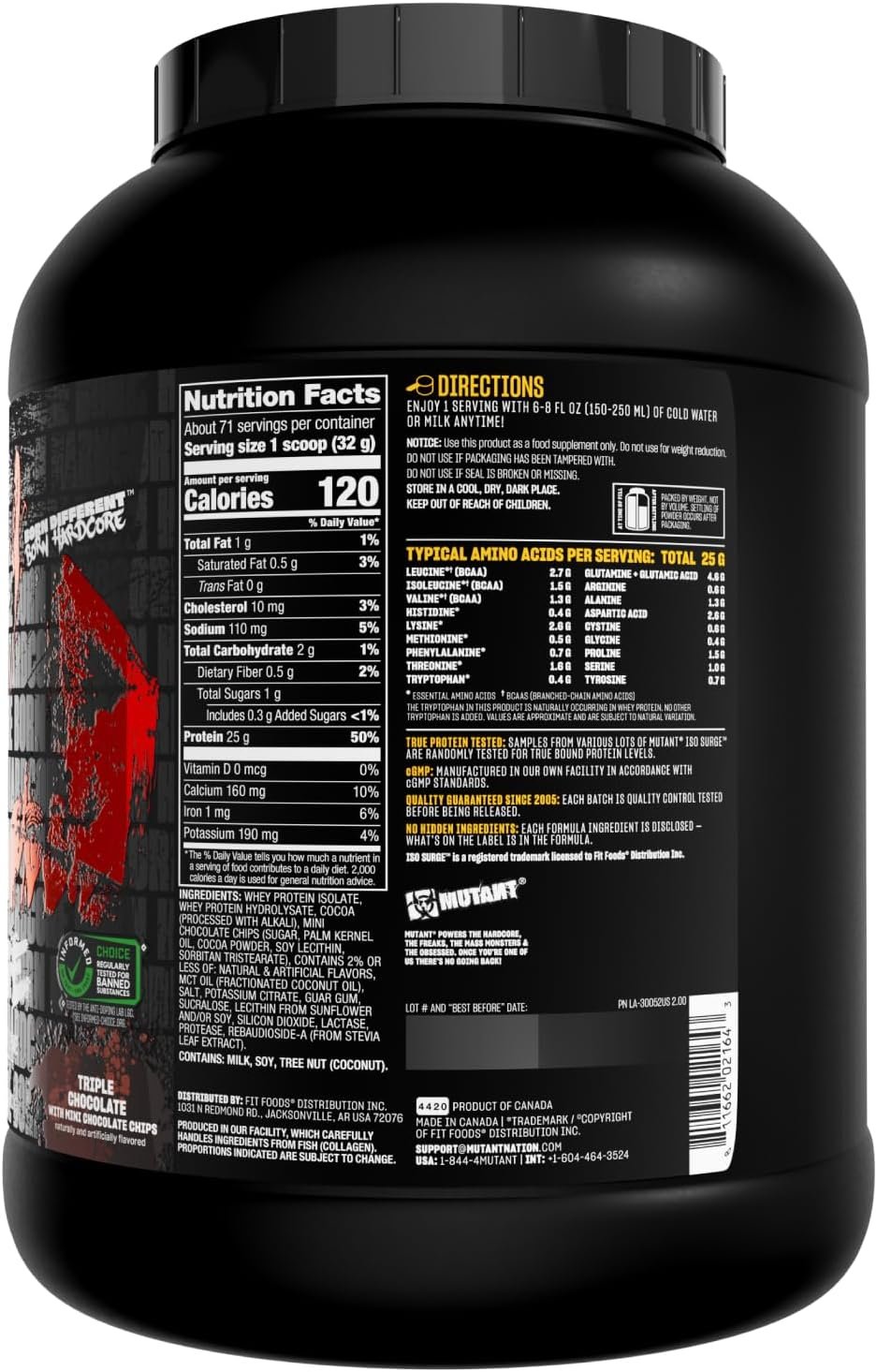 Mutant Hardcore ISO Surge Whey Protein Isolate 5 lb (2.27 kg) – Triple Chocolate | Made in Canada | Official Importer: GMC - Image 2