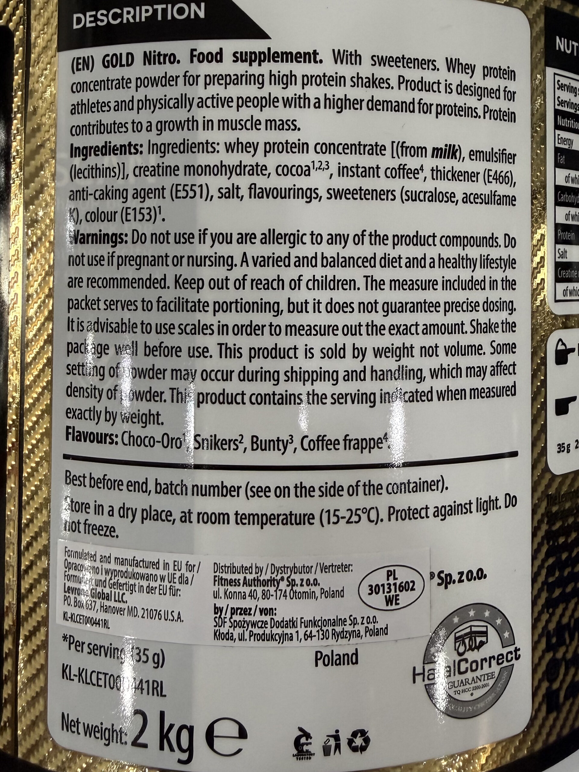 Kevin Levrone Gold Nitro Whey Protein – 2 kg | 57 Servings | Made in POLAND - Image 3