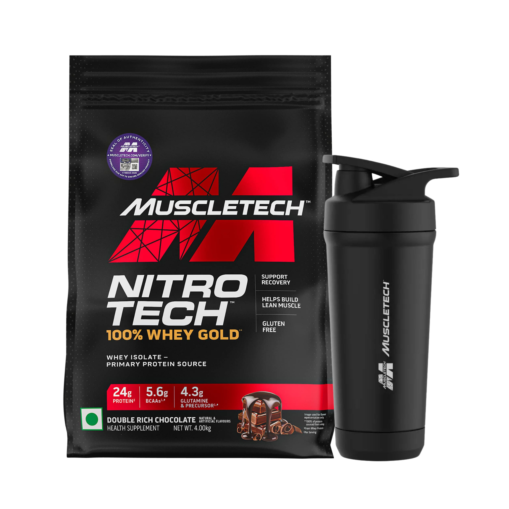 Muscletech Nitrotech 100% Whey Gold 4 kg & 1.8 kg + Free Steel Shaker worth ₹1499