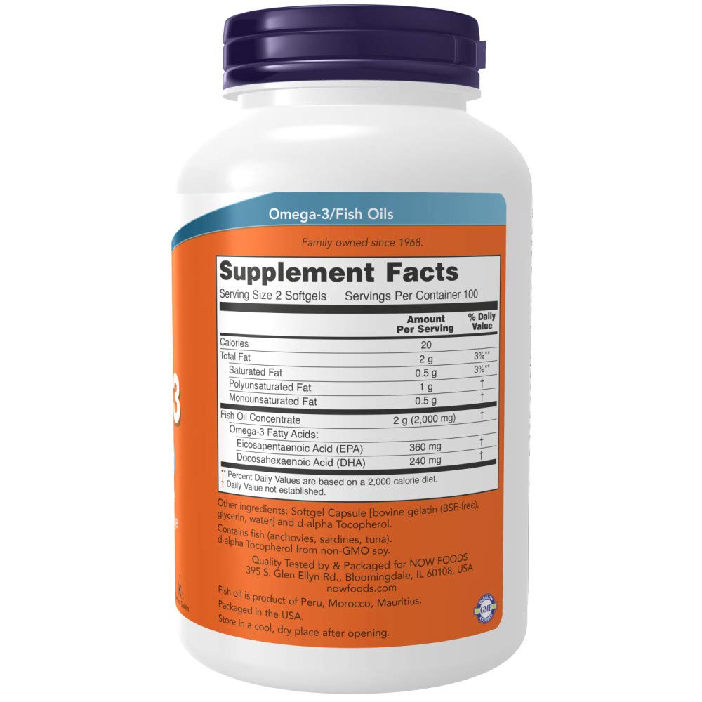 NOW Omega 3 Fish Oil Capsules – EPA & DHA | 100 & 200 Softgels | Made in USA - Image 3