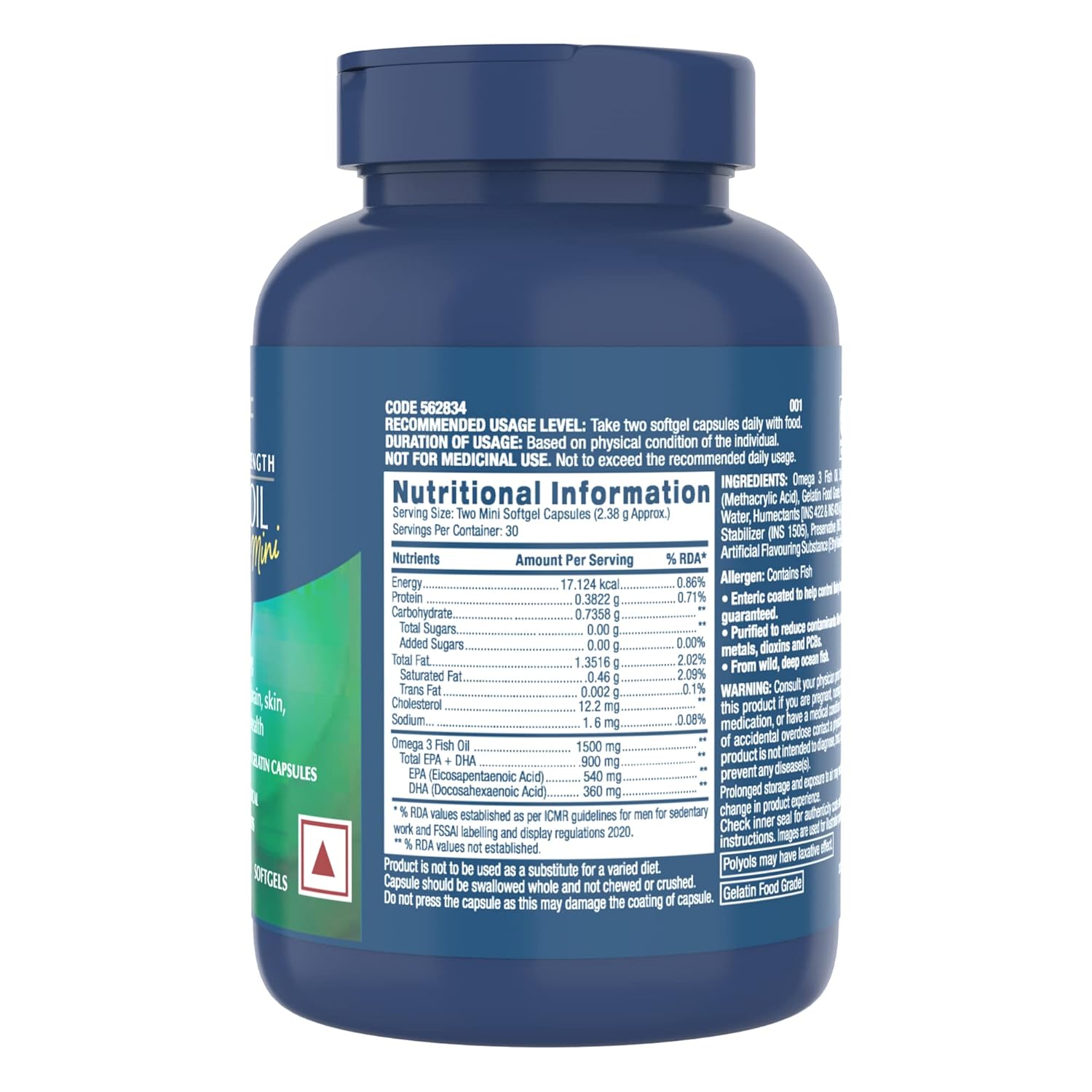 GNC Triple Strength Fish Oil "MINI" 1500 mg (60 Softgels) - Image 2