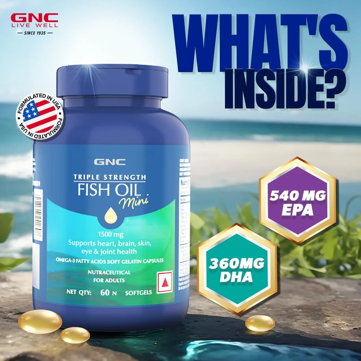 GNC Triple Strength Fish Oil "MINI" 1500 mg (60 Softgels) - Image 4