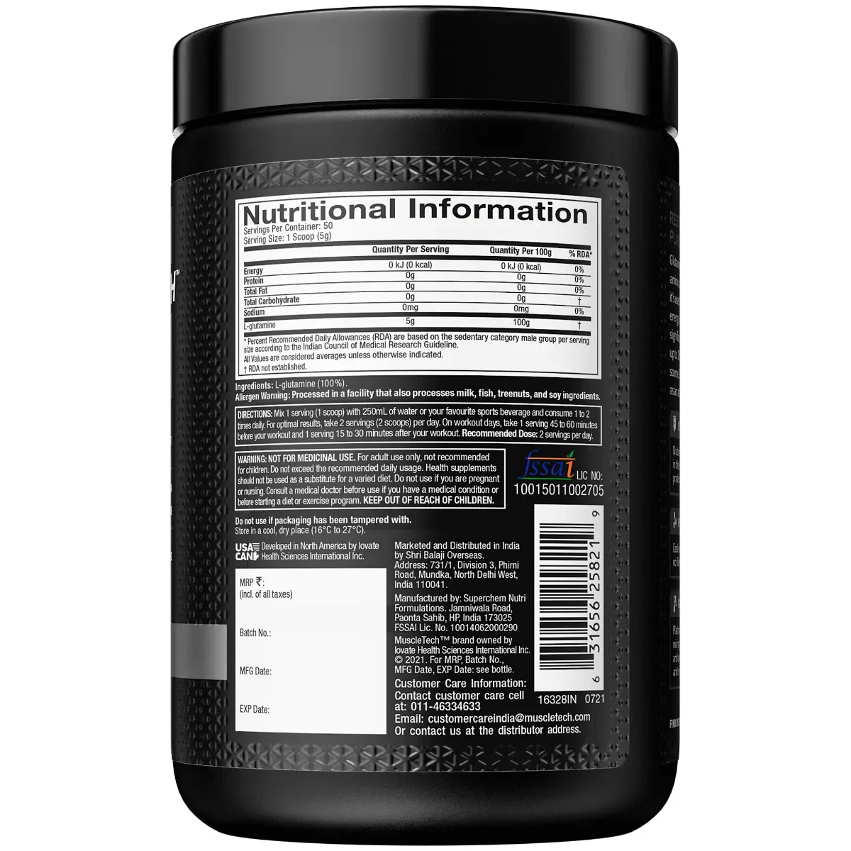 Muscletech Platinum Glutamine Recovery | 50 Servings | 250g - Image 2