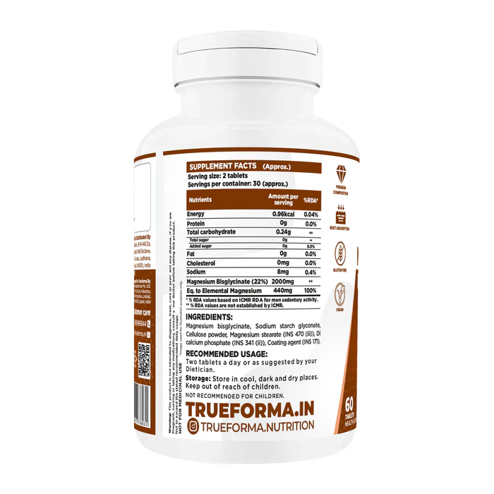 Trueforma Magnesium Bisglycinate 2000 – 440mg Elemental Magnesium | 60 Tablets - Image 2