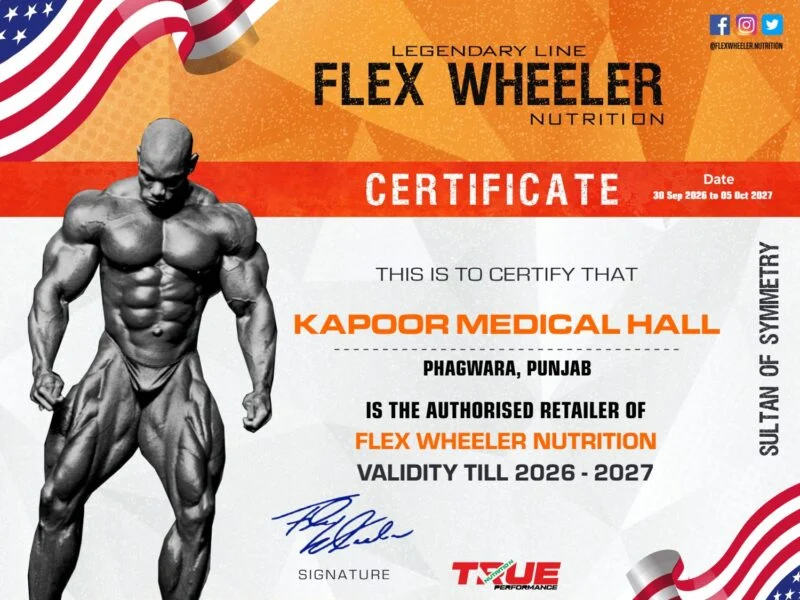 Flex Wheeler Nutrition Authorized Retailer Certificate - Kapoor Medical Hall