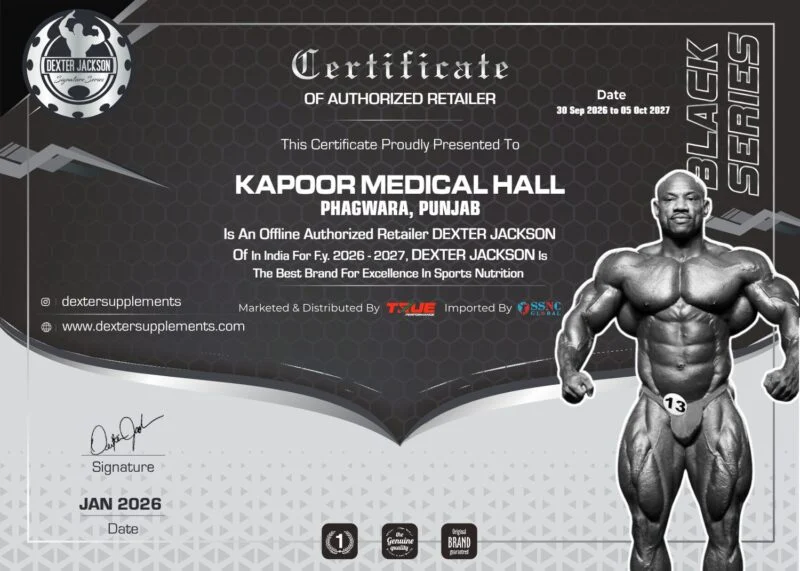 Dexter Jackson Authorized Retailer Certificate - Kapoor Medical Hall